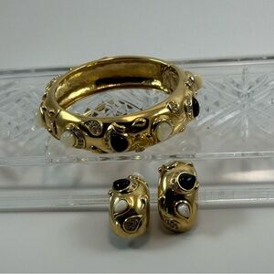 Burton Fifth Avenue Vintage Set Gold-Tone Cabochon Bangle & Clip Earrings